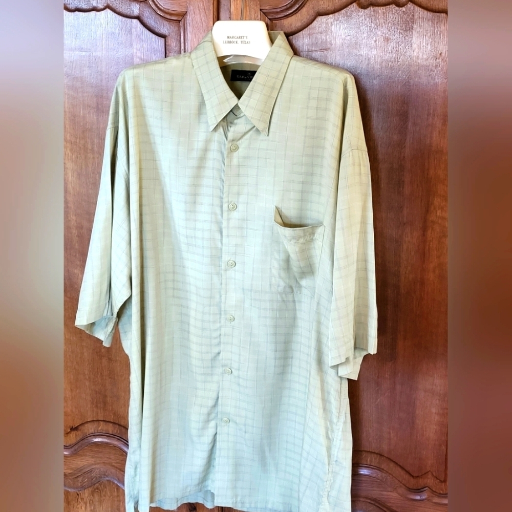 Bugatchi Uomo XXLarge Pale Green Cotton-blend Short Sleeve Shirt
